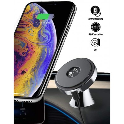 Car Phone Mount Wireless Charger 360 Rotation Holder Cradle Washable wireless charger for Galaxy iPhone etc